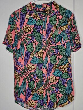 Lollapalooza Hawaiian Shirt Button Down Vintage Aloha Mens Small Bright Fun